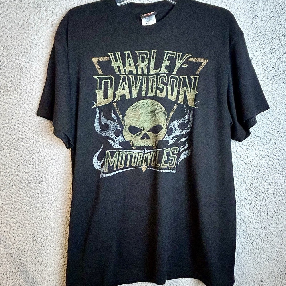 2017 Harley Davidson Motorcycles Portland, Oregon Fire Skull Black T Shirt Large